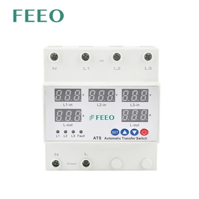 Feeo 220V ATS Controller Daul Power Overskriver Automatisk overføring ATS DIN Rail Switch 63A LED -indikasjon for driftsspenning
